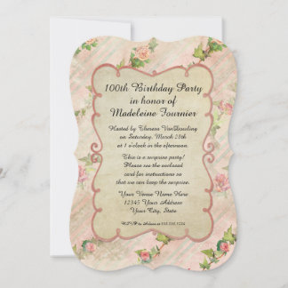 100. Geburtstagsparty Scroll Frame mit Vintagen Ro Einladung