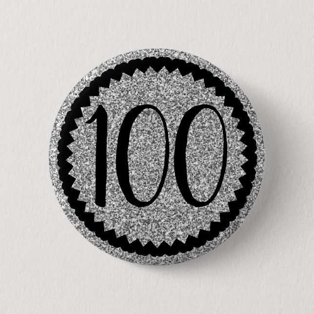100. Geburtstagsparty Silberner Glitzer Button (Vorderseite)