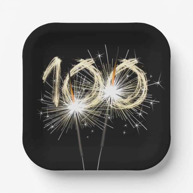 100. Geburtstagsparty Sparklers auf Black Pappteller (Vorderseite)
