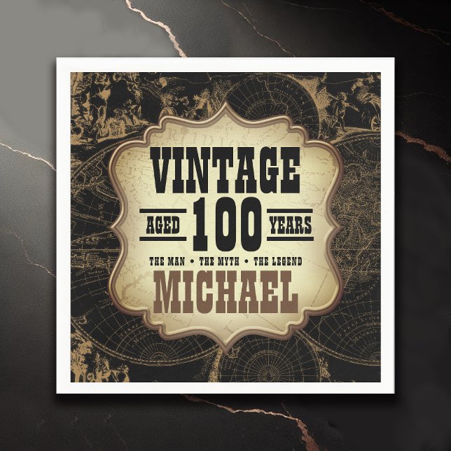 100. Geburtstagsparty Vintages Thema Individuelle  Serviette (100th Birthday Party Vintage Themed Custom Name 
  Napkins for Men)