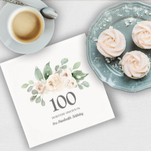 100. Geburtstagsparty Weiße Rose Eukalyptus Napkin Serviette