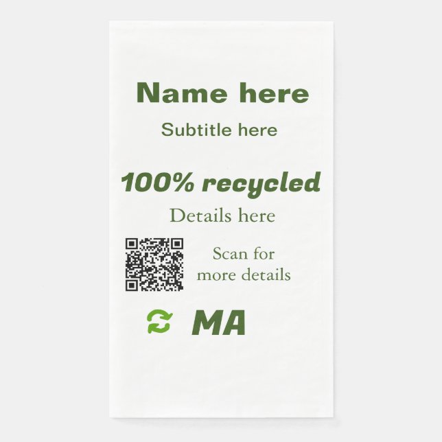 100 % gerecycelt Q R-Code hier Geschäftsname hinzu Serviette (Vorderseite)