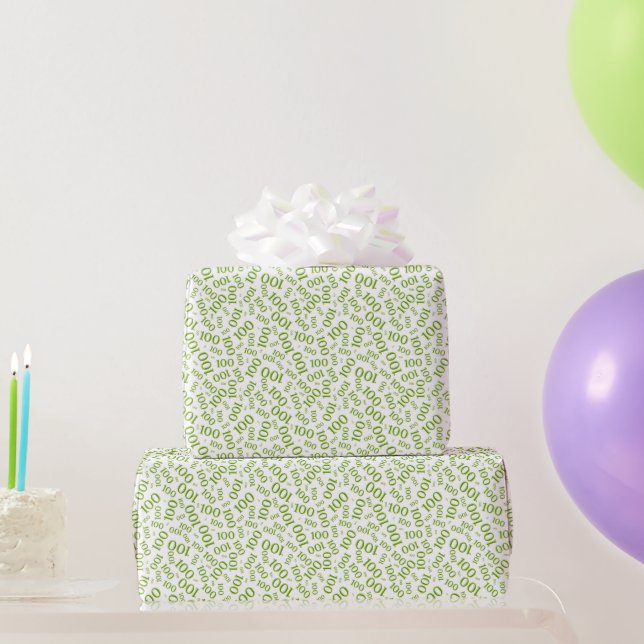 100. Green/White Random Number Pattern Klein Geschenkpapier (Partygeschenke)