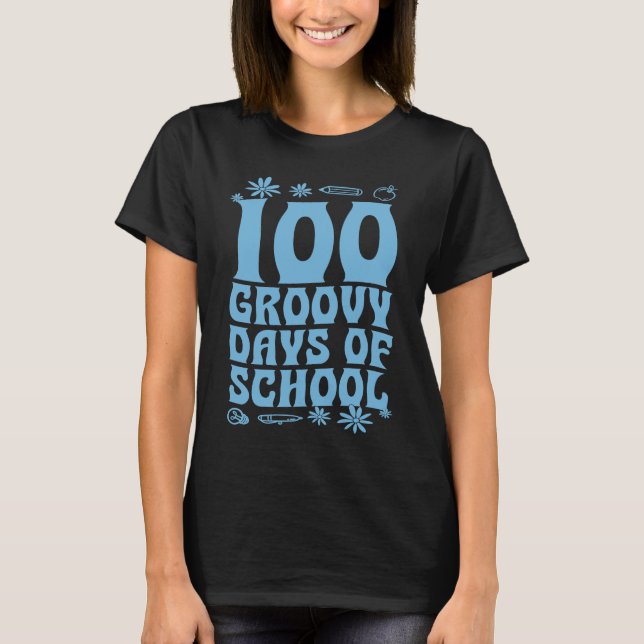 100 Groovy Days Of School 60s 70s Style Throwback  T-Shirt (Vorderseite)