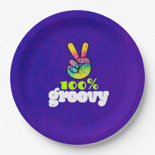 100% Groovy mit Rainbow Hand Peace Sign Pappteller