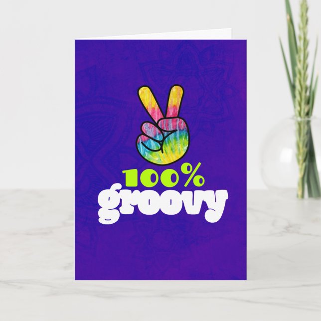 100% Groovy Rainbow Hand Peace Sign Birthday Karte (Vorderseite)