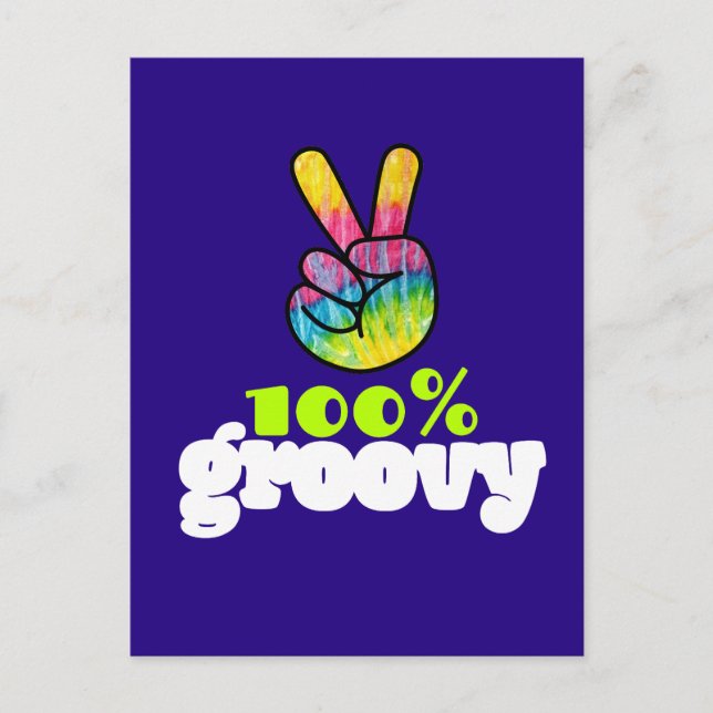 100% Groovy Rainbow Hand Peace Sign Postkarte (Vorderseite)