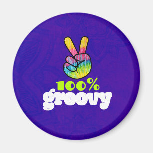 100% Groovy Rainbow with Hand Peace Sign Magnet