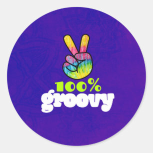 100% Groovy Rainbow with Hand Peace Sign Runder Aufkleber