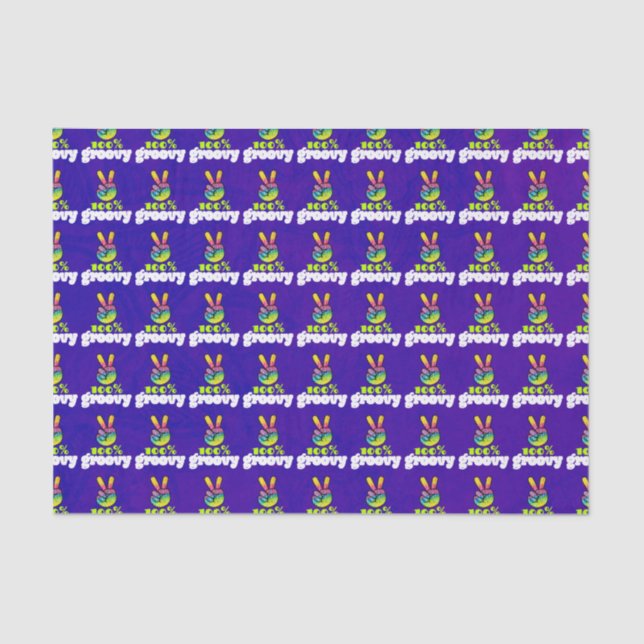 100% Groovy Rainbow with Hand Peace Sign Seidenpapier (Vorderseite)