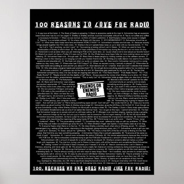 100 Gründe für die Liebe des FOE-Radios Poster (Vorne)