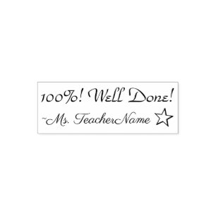 "100%! Gut gemacht!" + Tutor-Name Rubber-Briefmark Permastempel