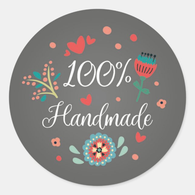 100% handgefertigte BLACK runde Blumenkleber Runder Aufkleber (Vorderseite)