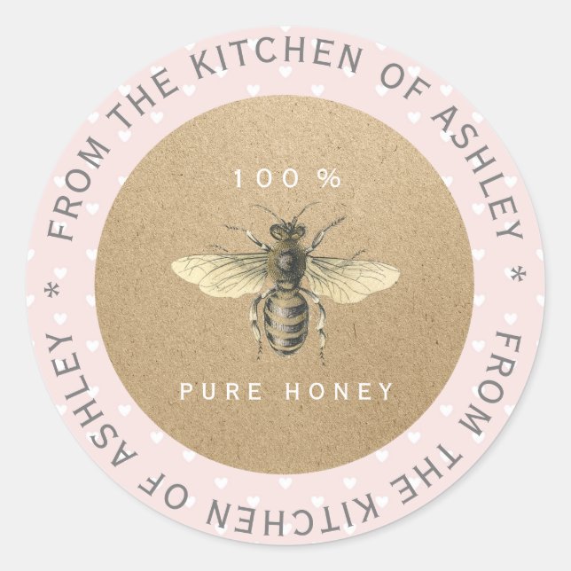 100% hausgemachte Honey Kitchen Bio Bienenherz Runder Aufkleber (Vorderseite)