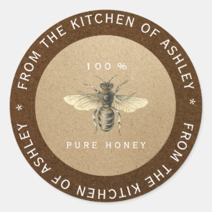 100% hausgemachte Honey Kitchen Kraft Biene Bronze Runder Aufkleber