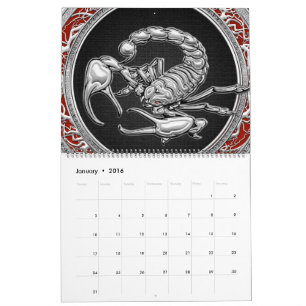 [100] Heiliger Silberskorpion auf Schwarz Kalender