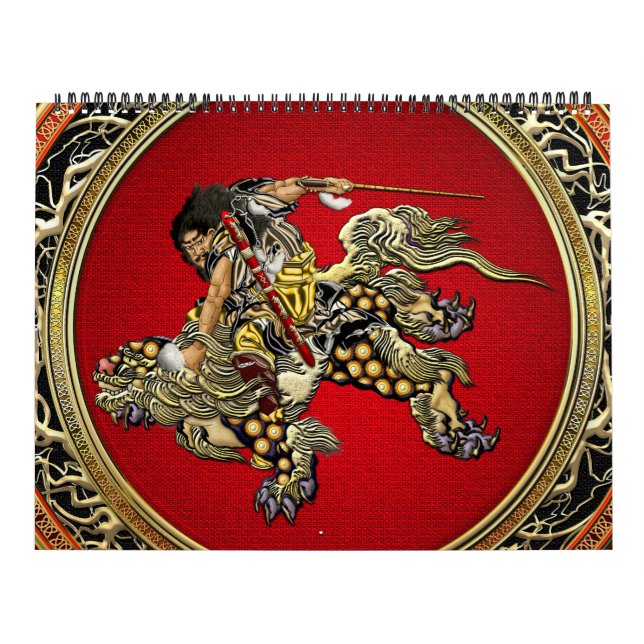 [100] Hokusai - Shoki Riding Shishi Lion Kalender (Titelbild)