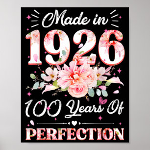 100 Jahre alt Hergestellt im Jahr 1926 Floral 100. Poster