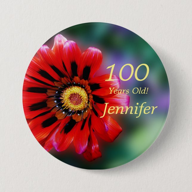 100 Jahre alt, lebhaft Blume Button Button (Vorderseite)