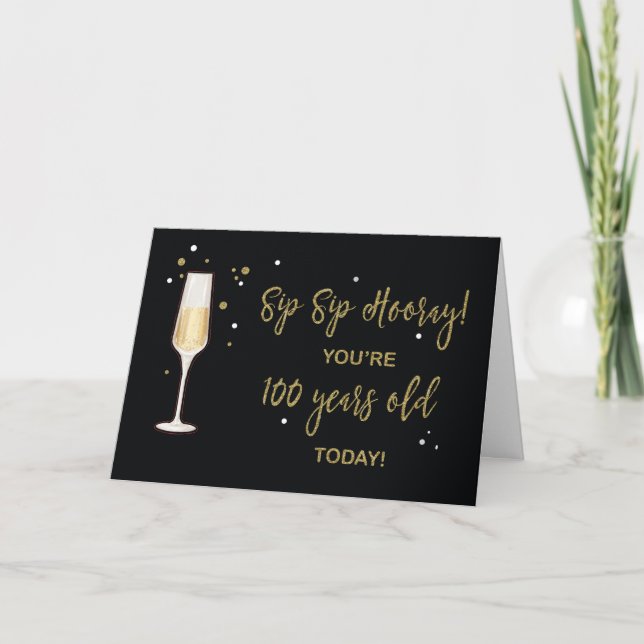 100 Jahre alter Geburtstag Champagner Gold Glitzer Karte (Vorderseite)