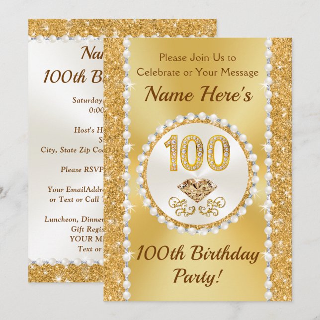 100 Jahre Einladungen zum Geburtstag, Personalisie (Vorne/Hinten)