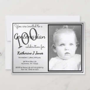 100 Jahre Geburtstagsparty Schwarz/Weiß Einladung