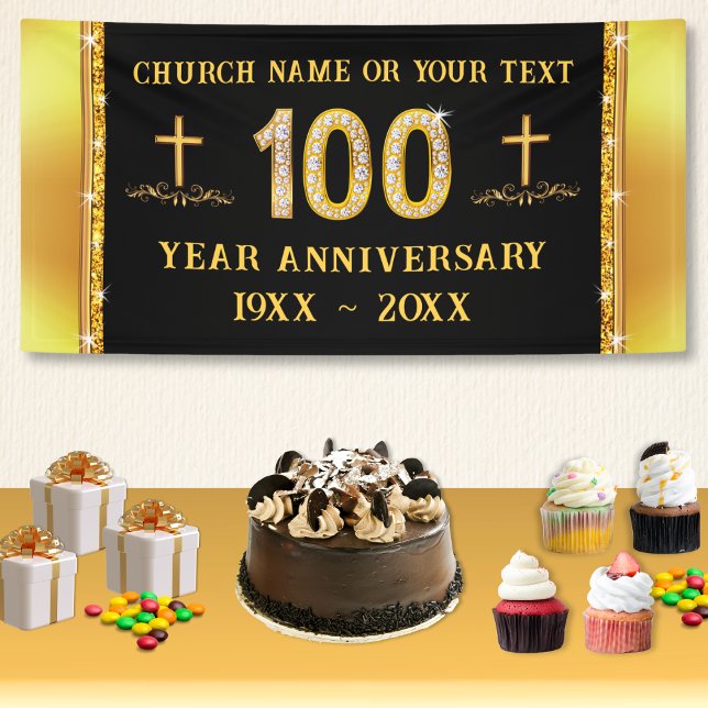100 Jahre Kirchenanfang Themen, Schwarz und Gold Banner (100th Church Anniversary, Banner. 100th church anniversary decorations. 100 year church celebration.)
