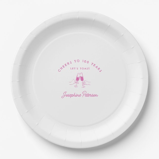 100 Jahre Pink 100. Geburtstag Custom Pappteller (Vorderseite)
