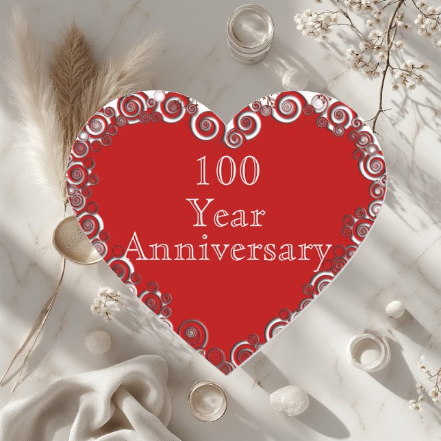 100-Jahres-Jubiläum Meilenstein Romantisch Modern Herz-Aufkleber (100 Year Anniversary Milestone Romantic Modern Heart Sticker)