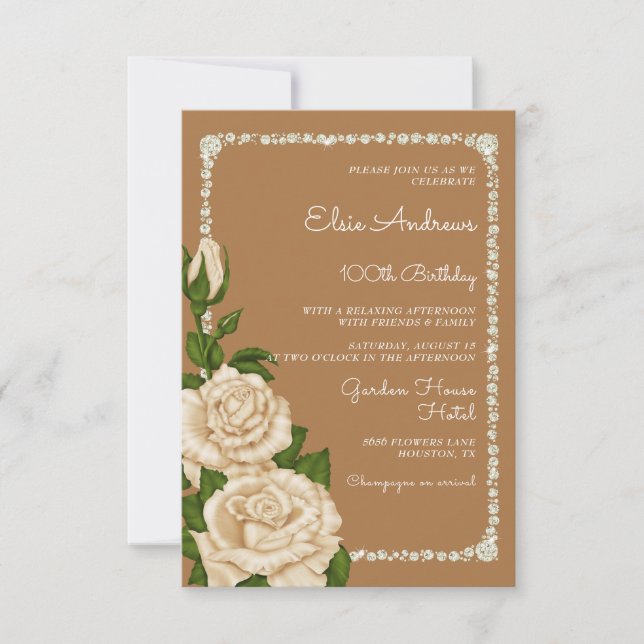 100. Jahrhundert Rose Geburtstag Einladung (Vorderseite)