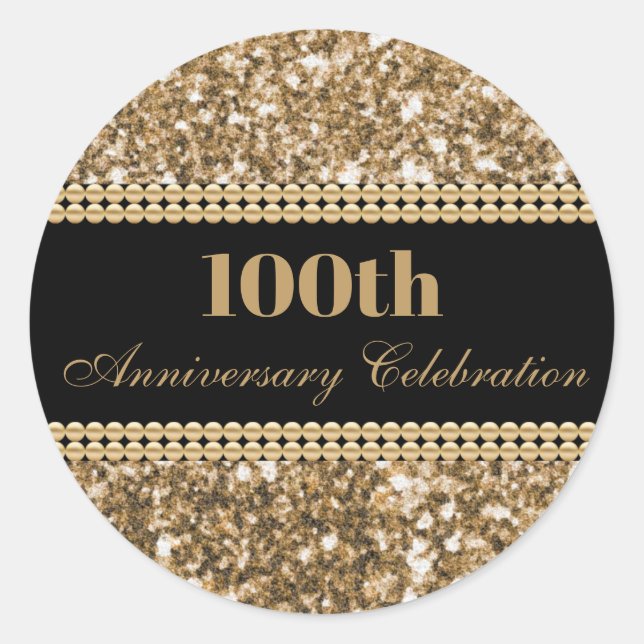 100. Jubiläum Feier Gold Glitzer Perlen Runder Aufkleber (Vorderseite)