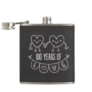 100. Jubiläum Geschenk Chalk Herzen Flachmann
