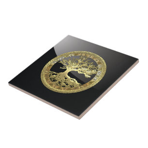 [100] Keltischer Lebensbaum [Gold] Fliese