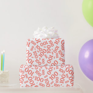 100. Korallen/Weiße Random Zahlenmuster Mittel Geschenkpapier