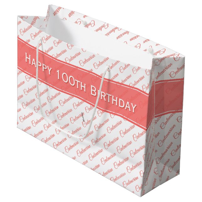 100. Korallenmuster/Weiße Typografie Große Geschenktüte (Vorderseite Schrägansicht)
