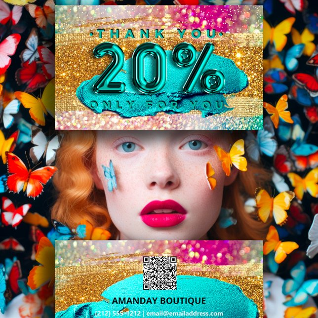 100 Logo QRCODE 20%OFF Code Gold Glitzer Holograph Visitenkarte (100 Logo QRCODE 20%OFF Code Gold Glitter Holograph Business Card )