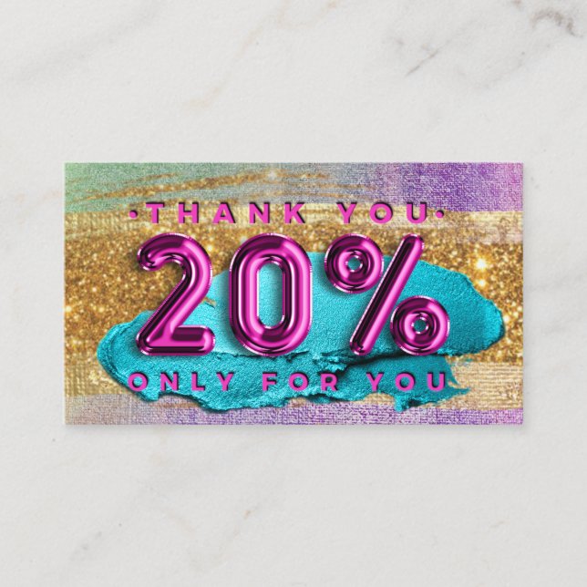100 Logo QRCODE 20%OFF Code Gold Glitzer Pink Lux Visitenkarte (Vorderseite)