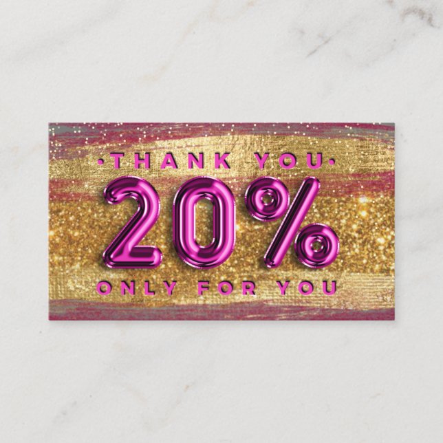 100 Logo QRCODE 20%OFF Code Gold Glitzer Rosa Visitenkarte (Vorderseite)