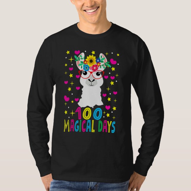 100 Magical Days  Llama Girl Happy 100th Day Of Sc T-Shirt (Vorderseite)