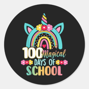 100 magische Tage der Schule Unicorn-Regenbogenleh Runder Aufkleber