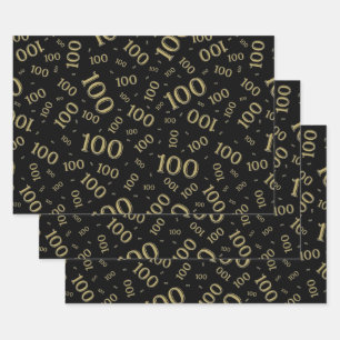 100. Moderne Schwarz/Gold-Zufallszahlen-Muster Geschenkpapier Set