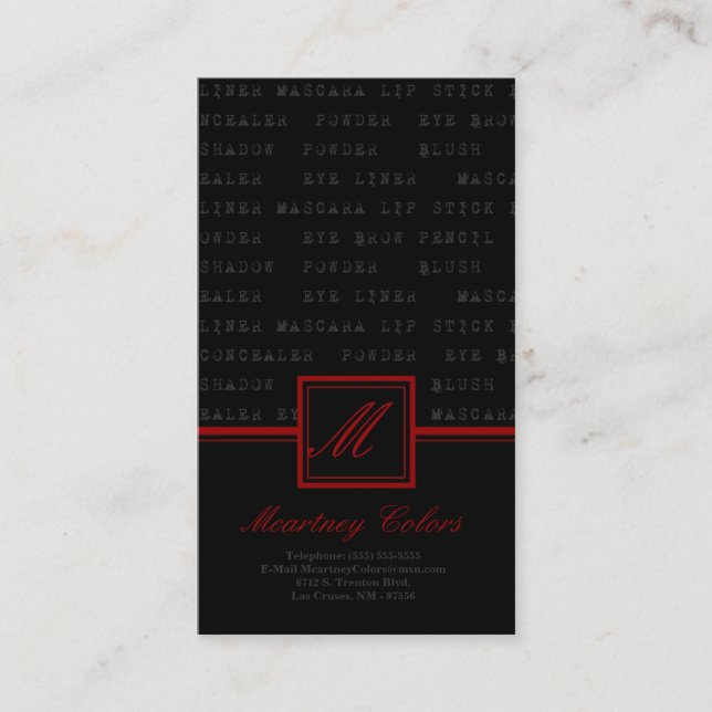 100 Noir rouge maquiller les mots Artiste Carte de (Devant)