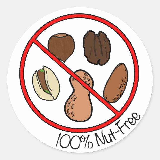 100 % Nut free (Baumnüsse und Erdnüsse) Runder Aufkleber (Vorderseite)
