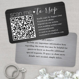 100 Pack Scan Me QR UAWG Black and Silver Wedding Visitenkarte