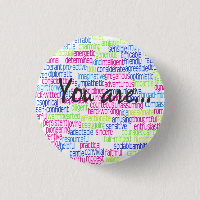 100 positive Wörter, die Sie beschreiben! Button (Vorderseite)