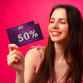 100 QRCODE EINFÜGEN 50%OFF Lila Logo Silver Visitenkarte