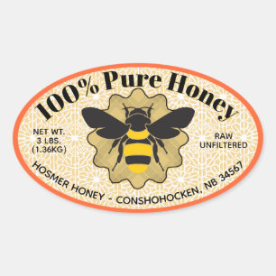 100 % reiner Honey Jar Ovaler Aufkleber