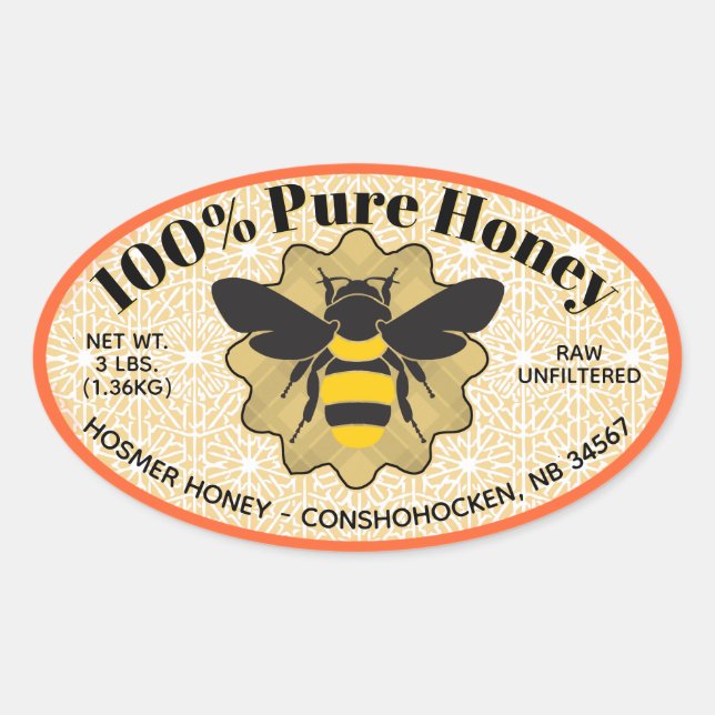 100 % reiner Honey Jar Ovaler Aufkleber (Vorderseite)