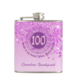 100. & rosa Glitzer & Trinkangebot Flachmann