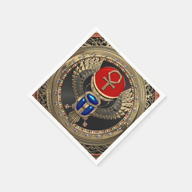 [100] Sacred Gold Egyptian Winged Scarab mit Ankh Serviette (Ecke)